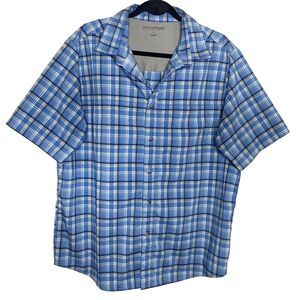 GREAT NORTHWEST Shirt Plaid Button Short Sleeve Fishing Outdoor Mens L Blue